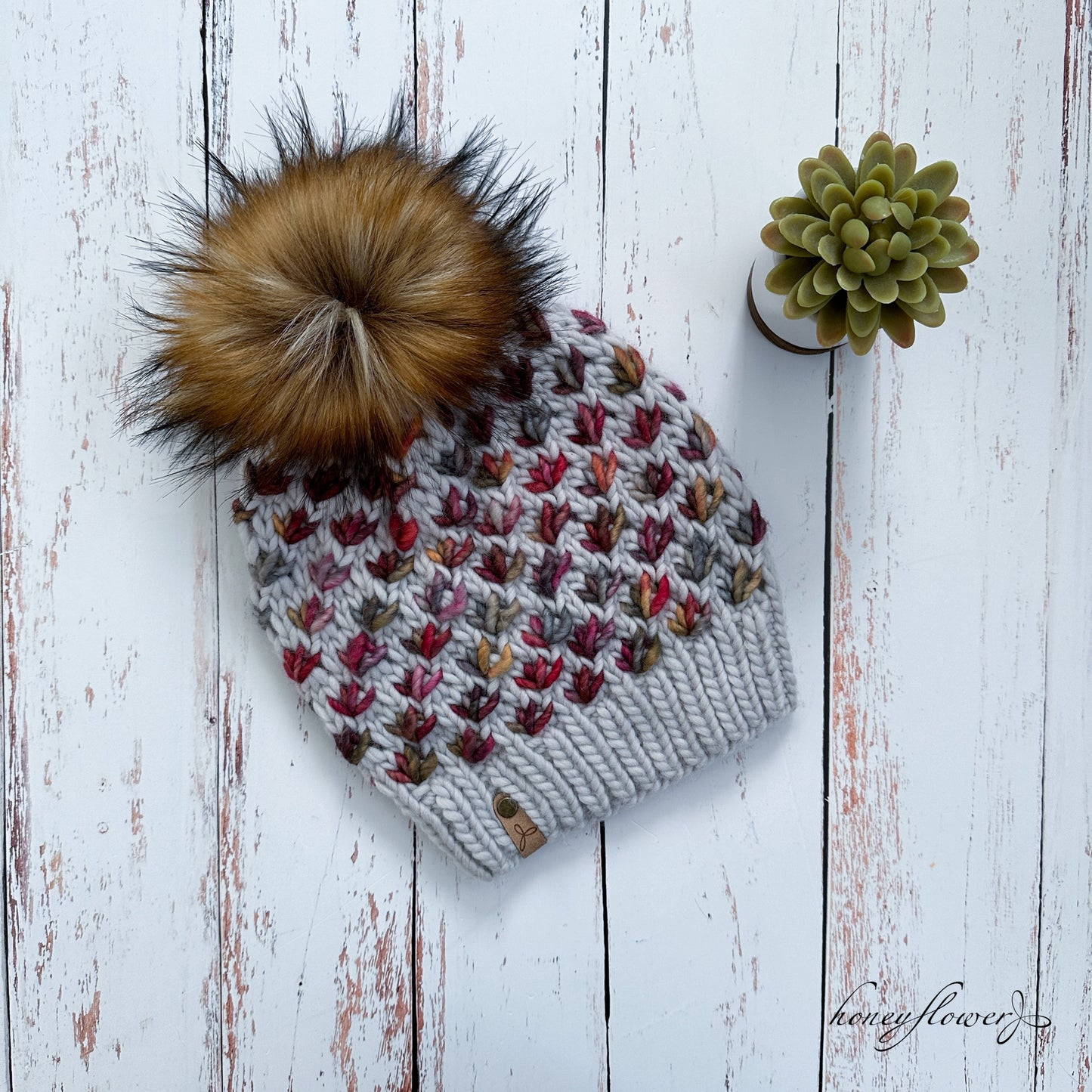 Lotus Flower beanie with pom | wildflower and fog | 100% merino wool