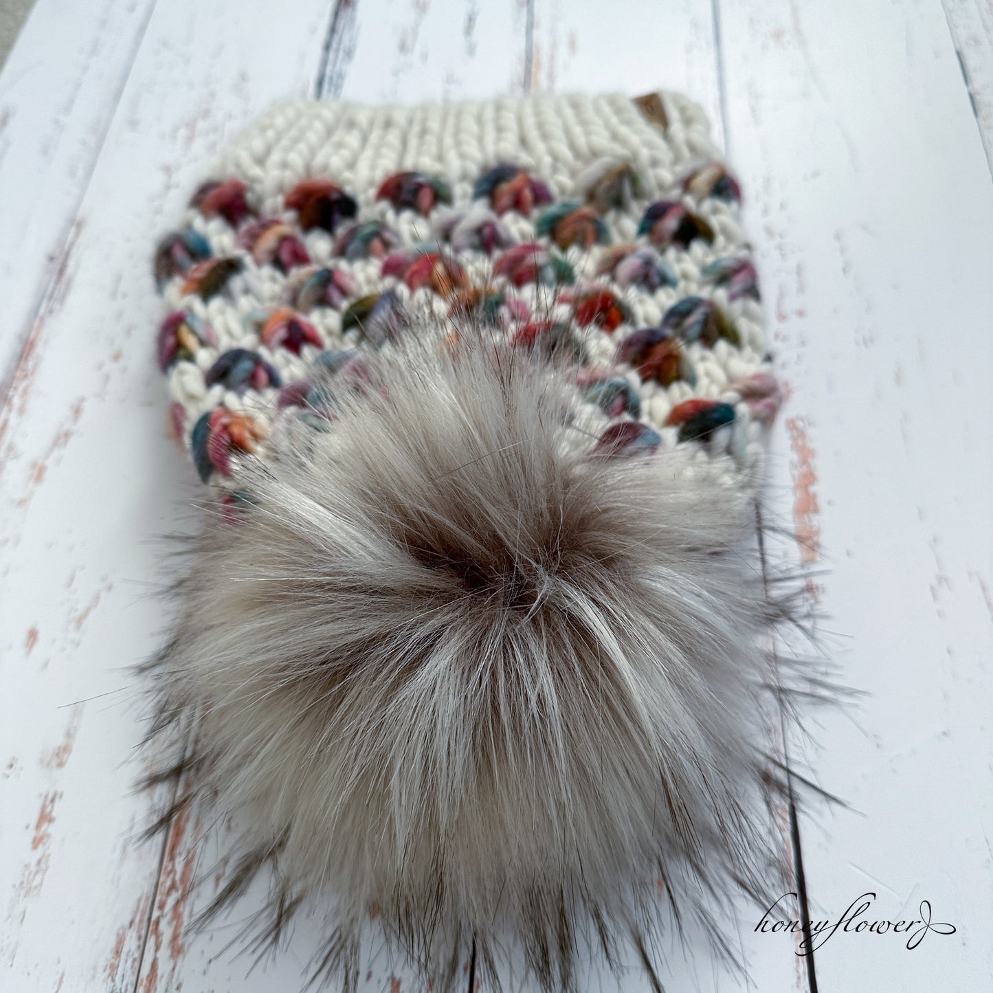 Lotus Flower beanie with pom | jewel tones and cream | 100% merino wool